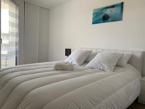a large white bed in a white bedroom at RAYAN 4 étoiles - Proche Lac & Vieille Ville, Garage Privé, Secteur recherché in Annecy
