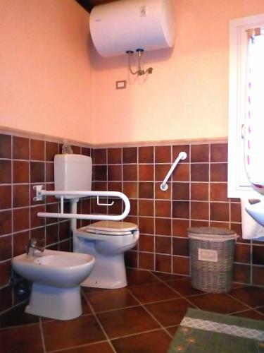 a bathroom with a toilet and a sink at Agriturismo Adriano Pedretti in Badia Polesine