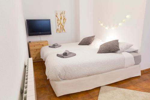 a bedroom with two beds and a flat screen tv at Espacio tipo estudio completo, totalmente privado e independiente in Erandio