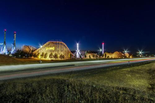 a night view of a building with lights on at DeJa View in Hayden