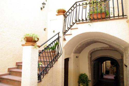 an entrance to a building with a staircase and potted plants at Dimora Antica Pianella in Pianella