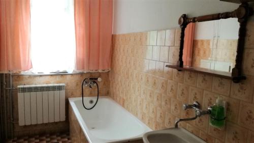 a bathroom with a bath tub and a sink at Agroturystyka u Mańka in Suwałki