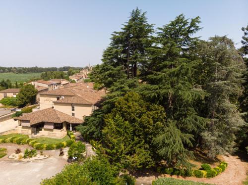 an aerial view of a house with trees at Hôtel Restaurant du Château de la Tour in Béguey
