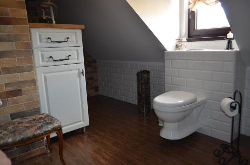 a bathroom with a toilet and a sink at Kornatka Hajnówka Pokoje Puszcza Białowieska in Hajnówka