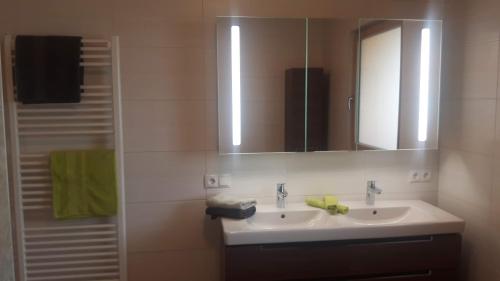 a bathroom with a sink and a mirror at Nesterhof in Aschau