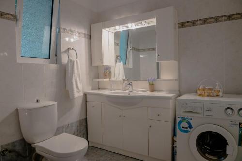 a bathroom with a toilet sink and a washing machine at Helios Residence in Spáta