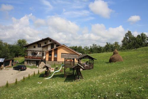 ein Haus auf einem Hügel mit Spielplatz auf einem Feld in der Unterkunft Casa Dunca in Sighetu Marmaţiei