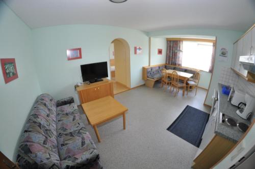 a living room with a couch and a flat screen tv at Apparthotel Bliem in Schladming