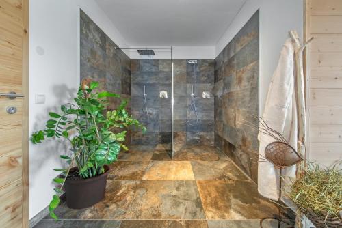 łazienka z prysznicem z rośliną w obiekcie Ferienbauernhof Wieserhof w mieście Fiè