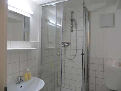 a bathroom with a shower and a sink at Brahms 25 in Regensburg
