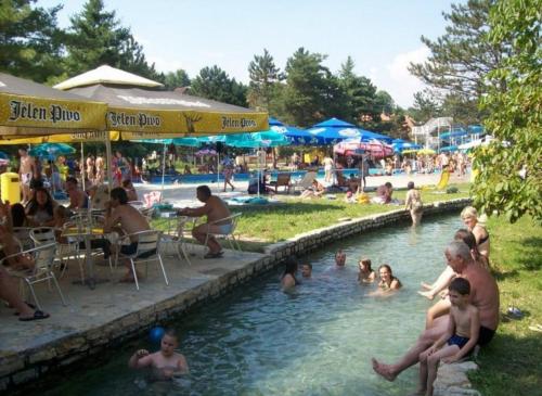 a group of people sitting in a swimming pool at Apartmani Centar Banja Vrujci in Mionica