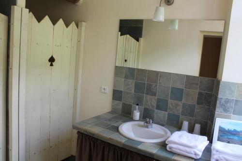 a bathroom with a sink and a mirror at Hôtel de Valdeblore in Valdeblore