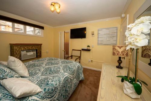 a bedroom with a bed and a television in it at Simmons Motel and Suites in Hershey