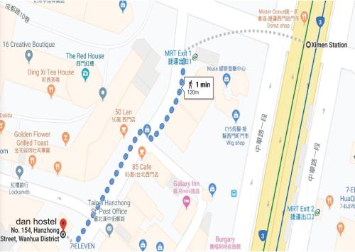 una mappa di dove soggiornare in Corea di Dan Hostel丹居青旅 a Taipei
