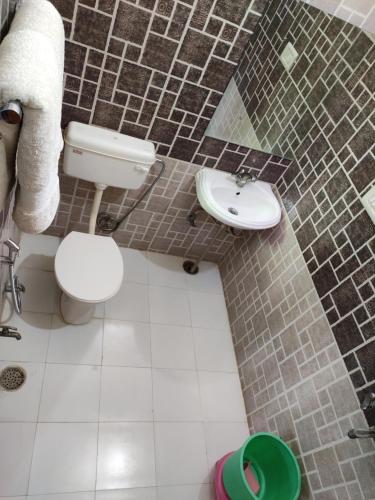 a bathroom with a toilet and a sink at Hotel Tiger Haveli in Sawāi Mādhopur