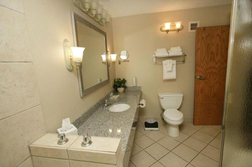 y baño con lavabo, aseo y espejo. en Holiday Inn Riverton-Convention Center, an IHG Hotel en Riverton