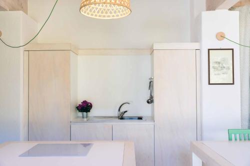 a white kitchen with a sink and a sink at Agriturismo Famiglia al Castello Di Bagnolo in Bagnolo Piemonte