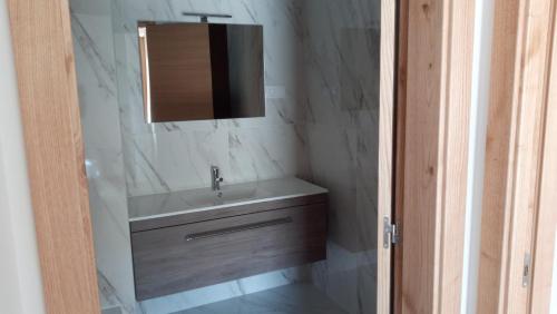 uma casa de banho com um lavatório e um espelho em Casa dos Codessos em Ribeira de Pena