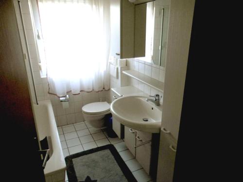 a bathroom with a sink and a toilet and a window at Dein Zuhause auf Zeit in Heringen