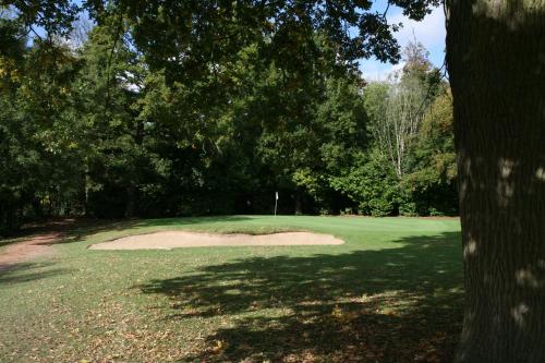 a golf course with a hole in the middle of a green at Manor Of Groves Hotel, Golf & Health Club in Sawbridgeworth
