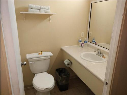 a bathroom with a toilet and a sink and a mirror at BONITTO INN® Mante in El Mante