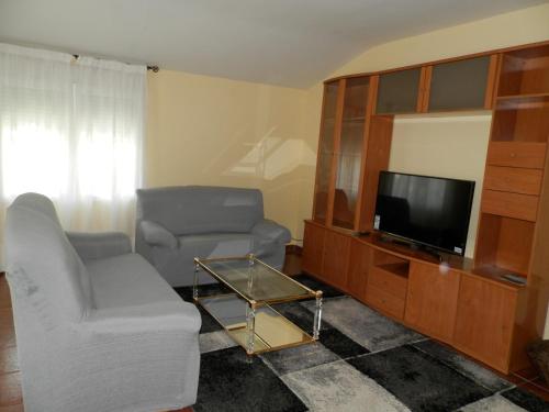 un soggiorno con 2 sedie e una TV a schermo piatto di LA CORRALA a Segovia