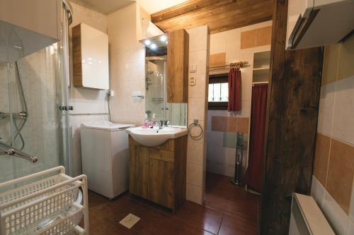 a bathroom with a sink and a shower at Chata Sosna in Spišská Nová Ves