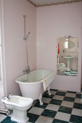 une salle de bain avec une baignoire, des toilettes et un lavabo dans l'établissement DOMAINE de la BORLIERE, à Fenioux