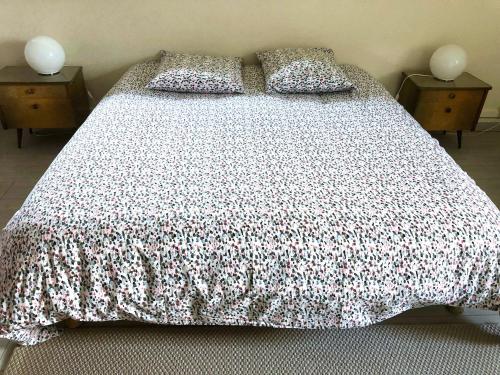 un lit avec deux oreillers dessus dans l'établissement Gîte Le Vintage Mulhouse, à Mulhouse