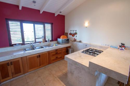 a kitchen with a sink and a stove at Casa Coco Bonaire at Sabalpalm Villas in Kralendijk