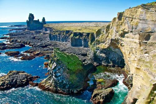 an aerial view of a rocky coastline at Klettur in Borgarnes
