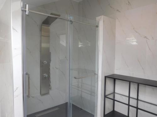 a shower with a glass door in a bathroom at Villa Aronija in Kotor