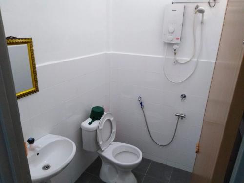 a bathroom with a toilet and a sink and a shower at Jerantut Homestay 2 in Jerantut