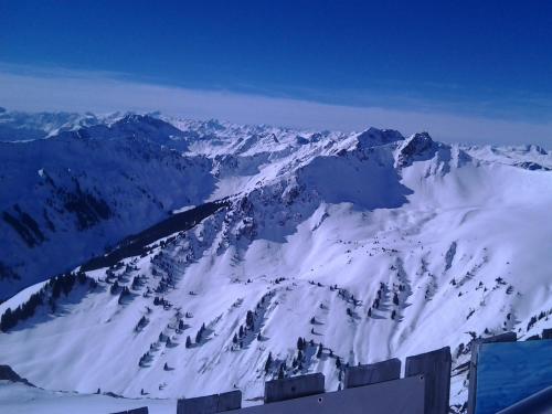 a view of a snow covered mountain at Bodenhof Ferienwohnungen in Fieberbrunn