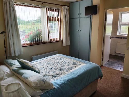 1 dormitorio con 1 cama grande y ventana en Valley Lodge Room Only Guest House en Claremorris