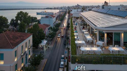 an aerial view of a street in a city at Pharae Palace in Kalamata