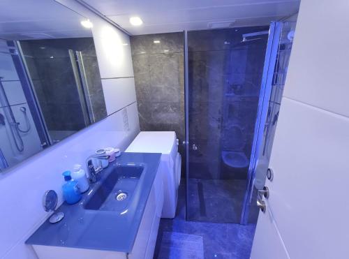 a bathroom with a sink and a shower at Vacation Apartment Eilat in Eilat