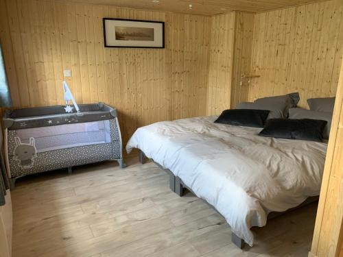 ein Schlafzimmer mit einem Bett und einem TV in der Unterkunft Cube Nature in Bitche