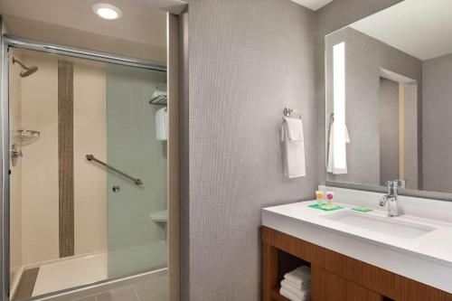 a bathroom with a sink and a shower at Hyatt Place Virginia Beach Town Center in Virginia Beach