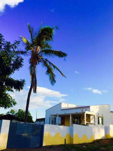 a palm tree in front of a house at Casa Brisa in Inhambane