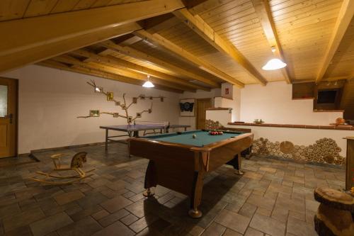 a large room with a pool table in it at Bioferienhof Brückler in Laussa