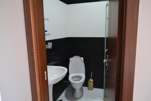 a bathroom with a toilet and a sink at Hotel Skyline Batumi in Batumi