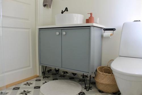 a bathroom with a white toilet and a sink at Villa Orissaare in Orissaare