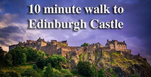 a castle on a mountain with the words minute walk to edinburgh castle at Averon Guest House in Edinburgh