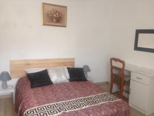 a bedroom with a bed and a desk and a chair at Gîte Emma in Santo-Pietro-di-Tenda