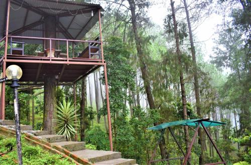 a tree house in the middle of a forest at Jungle Crown Organic Homestay in Nagarkot