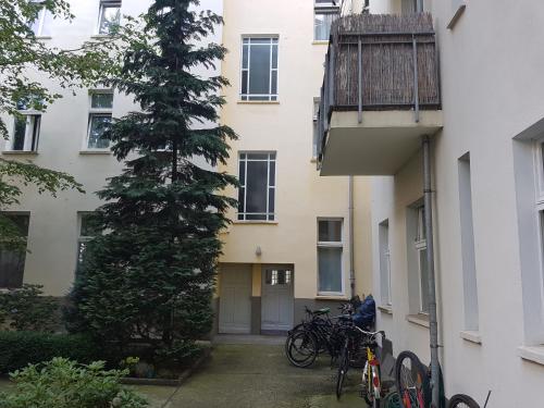een groep fietsen geparkeerd voor een gebouw bij Wohnung 15 in Berlijn