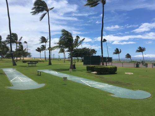 a skate park with palm trees and a skateboard ramp at Perfect for families and couples - Maui Sunset A-203 in Kihei