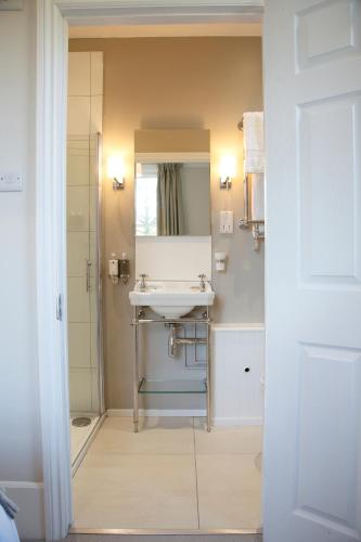 a bathroom with a sink and a mirror at Saddlers B&B in Funtington