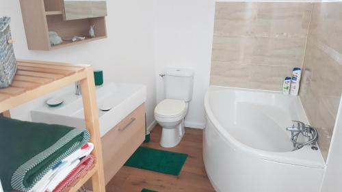 a bathroom with a tub and a toilet and a sink at Appartement sympa à 5 min du centre ville à pied in Charleville-Mézières